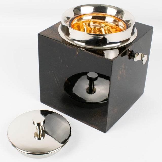 Aldo Tura Lacquered Goatskin and Chrome Metal Ice Bucket For Sale - Image 9 of 13