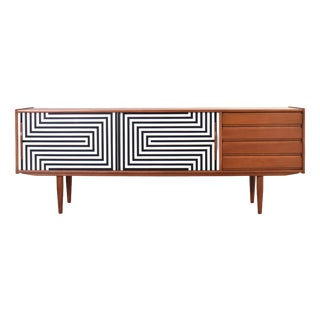 Mid-Century Modern Op-Art Hand-Painted Teak Sideboard, 1960s For Sale