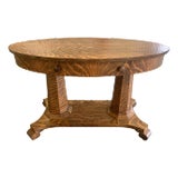 Antique American Empire Arts and Crafts Oval Quartersawn Tiger Oak Library Table or Writing Desk For Sale