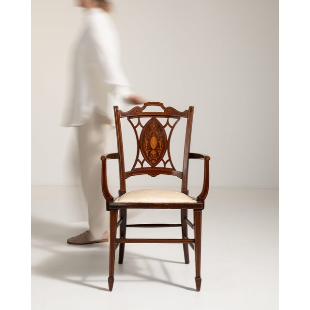 Wood Edwardian Inlaid Mahogany Armchair, Antique, United Kingdom, 19th Century For Sale - Image 7 of 14