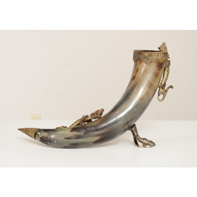 Greige Antique Brass Dragon Mounted Drinking Horn For Sale - Image 8 of 12