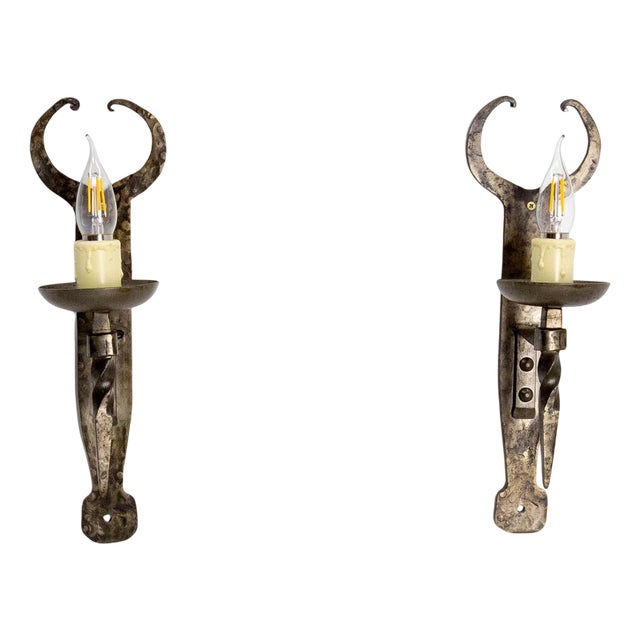 Spanish French Wrought Iron Wall Lights, 1960s, Set of 2 For Sale