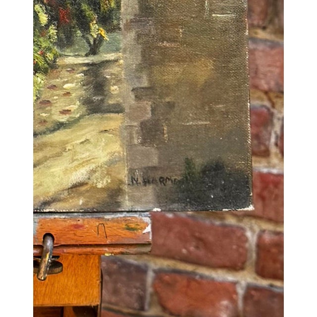 Sky Blue Vintage 1970's Oil Painting French Village For Sale - Image 8 of 9