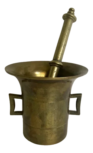 Antique Heavy Brass Mortar and Pestle Set