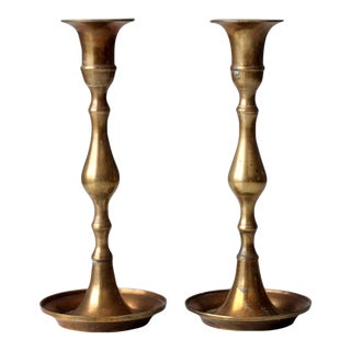 Vintage Brass Candlestick Holder Pair For Sale