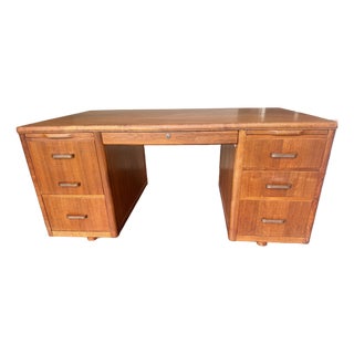 1950s Leopold Executive Desk With Drop-Front Keyboard/Typewriter Drawer- Mid-Century Modern Walnut Desk For Sale