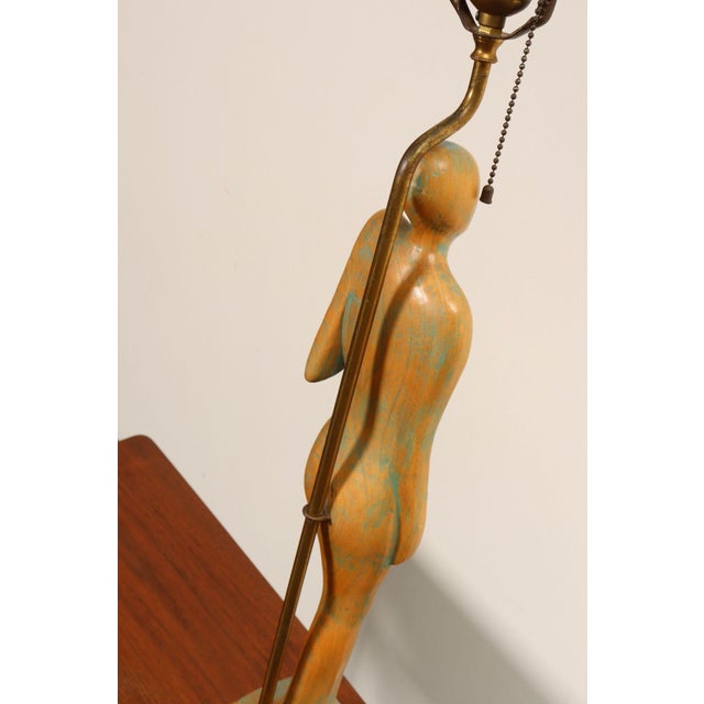 Vintage Male and Female Figural Carved Table Lamps by Clifford C Stasack - Pair For Sale - Image 12 of 18