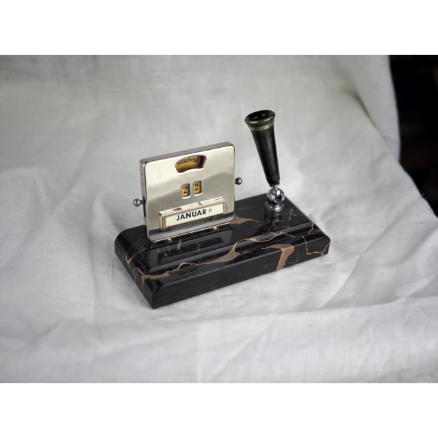 1930s Bauhaus Perpetual Calendar on Black and Gold Marble With Pencil Case, Jakob Maul For Sale - Image 6 of 11