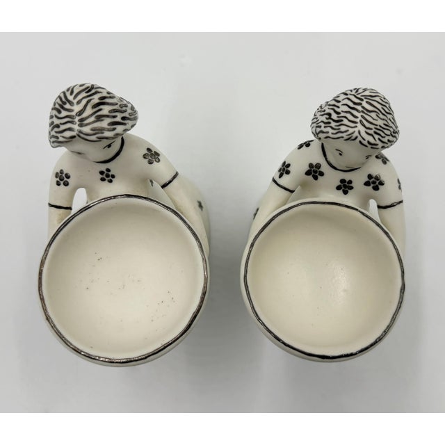 1990s Emilia Castillo "The Couple" Bisque Porcelain Salt Cellars & Sterling Spoons Set - 4 pcs For Sale - Image 11 of 18