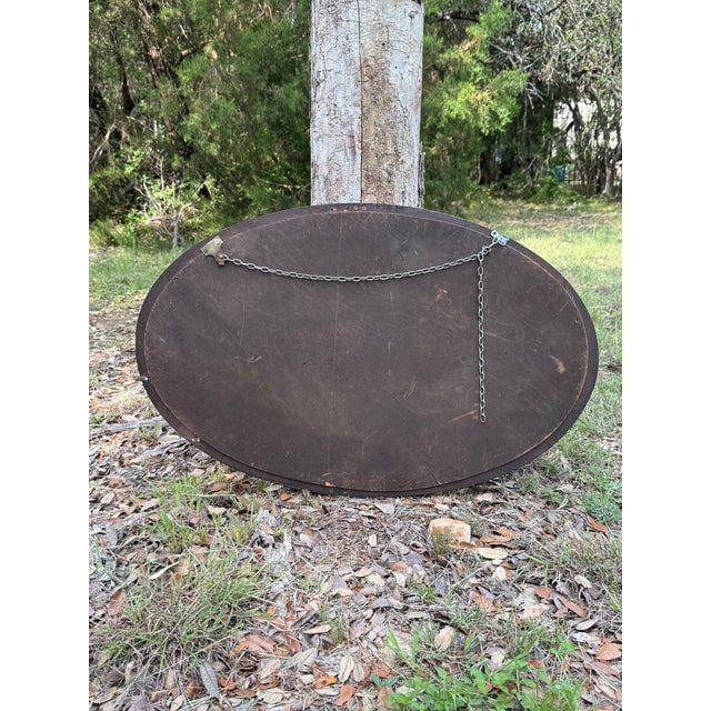 Brown Antique Early 20th Century Oak Framed Beveled Oval Wall Mirror For Sale - Image 8 of 8