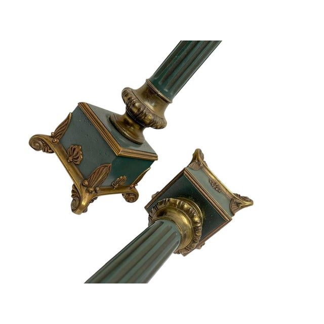 Metal Empire Style Green Metal and Brass Table Lamps, 1960s, Set of 2 For Sale - Image 7 of 10