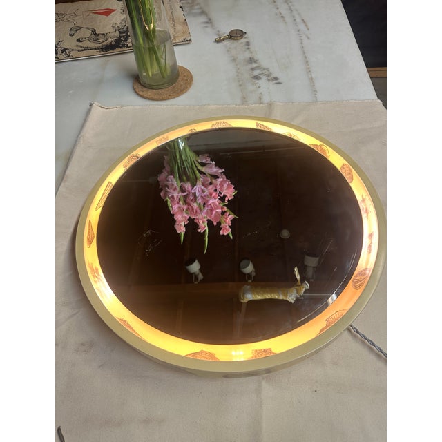 Art Deco 1960s Italian Backlit Wall Mirror With Shell Motif For Sale - Image 3 of 11