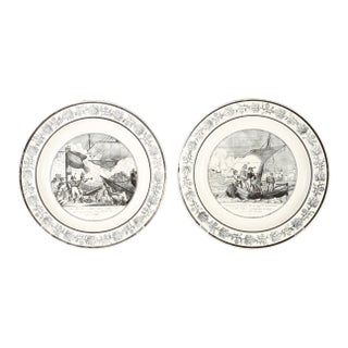Pair of French Faience Black Transfer-Printed Napoleonic Plates, P&h Choisy For Sale