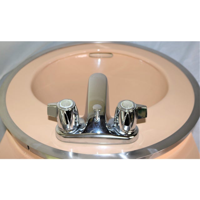 1970s Vintage Crane Vitreous China Beige/Peach Drop-In Bathroom Sink With Faucet/Plumbing | Chairish