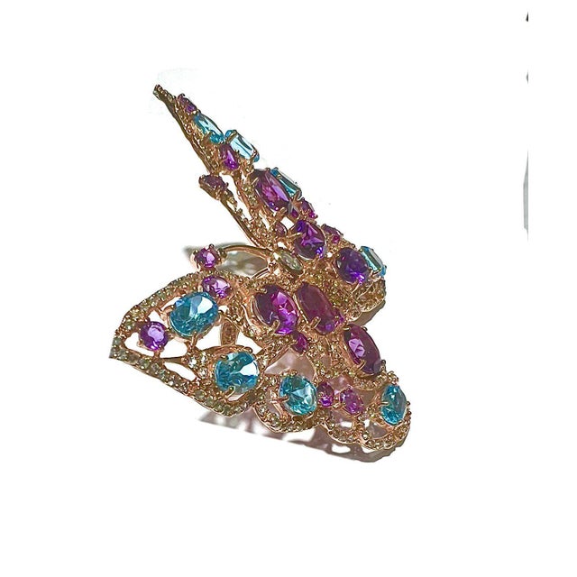 Bochic "Orient" Multi Amethyst & Topaz Brooch/ Pendent or Ring Set In 18K & Silver For Sale - Image 18 of 18