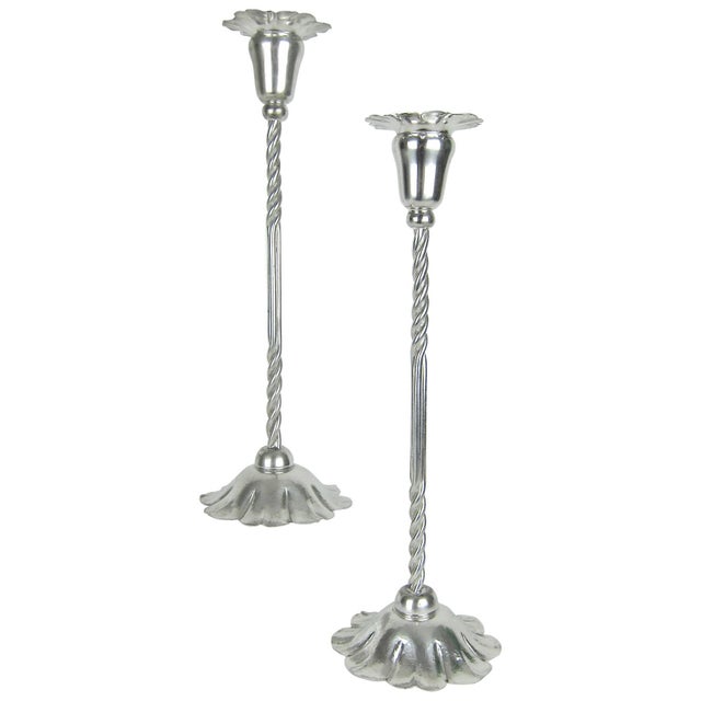 Marie Zimmermann Tall Arts and Crafts Silver Candle Holder Pair, Circa 1915 For Sale - Image 11 of 11