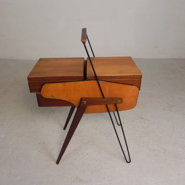 Mid-Century Modern Vintage Foldable Sewing Box with Slanted Legs, 1950s For Sale - Image 3 of 18