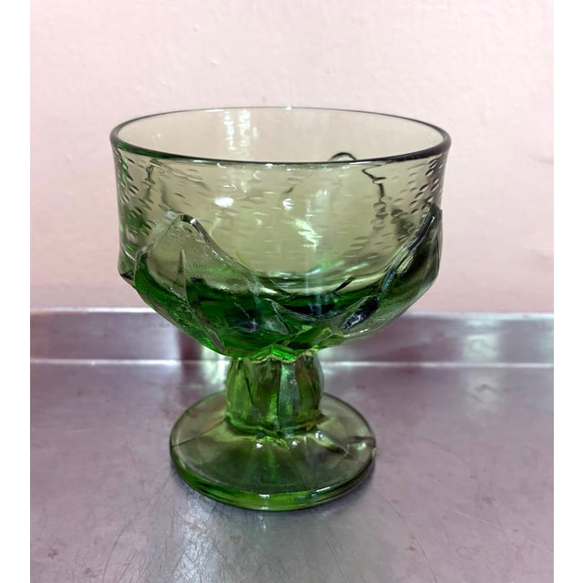 1950s-60s midcentury green/yellow low glass goblets; set of 8. Excellent condition.