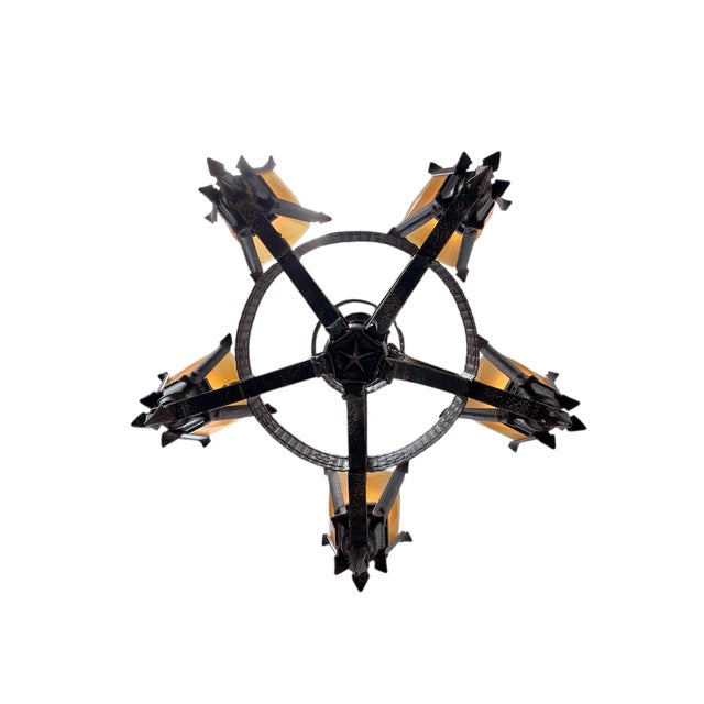 1930s Slip Shade Chandelier With Amber Glass Shades For Sale - Image 9 of 14