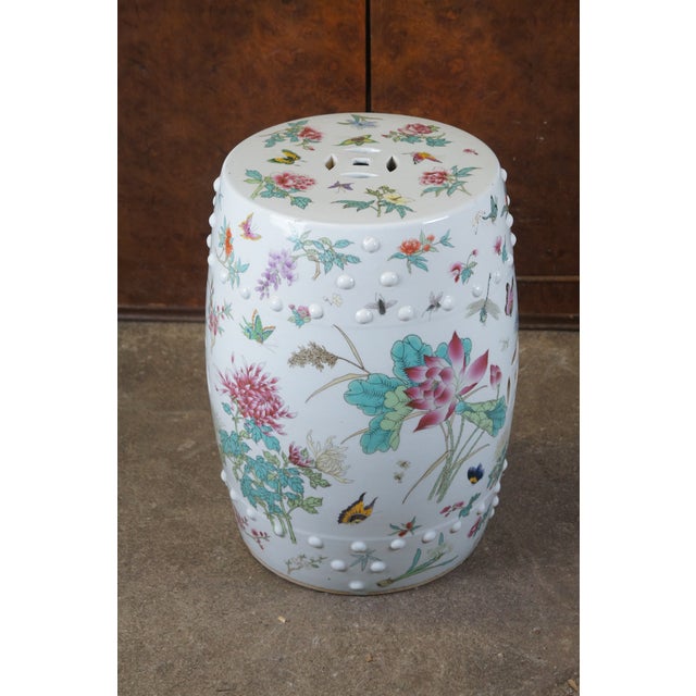 Mid 20th Century Mid 20th Century Chinese Famille Rose Floral & Fauna Polychrome Garden Stool Seat 18" For Sale - Image 5 of 13