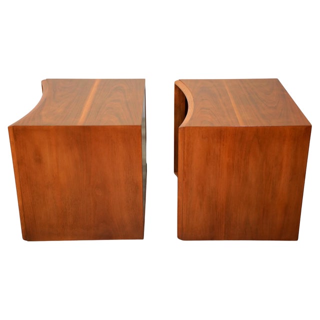 Pair of Paul Frankl for Johnson Furniture Walnut and Brass Nightstands End Tables For Sale - Image 13 of 14