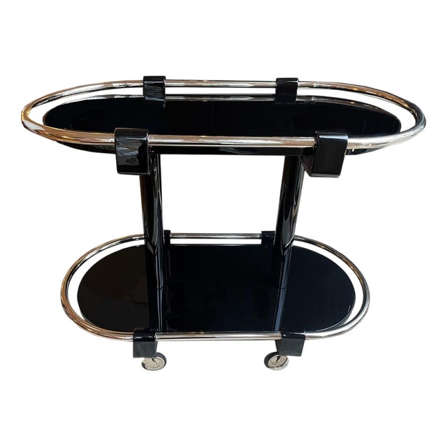 Art Deco Bar Cart in Black For Sale