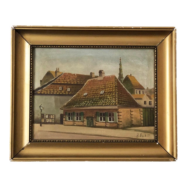 Vintage Original Cottage Oil Painting: Signed Large Countryside Art For Sale