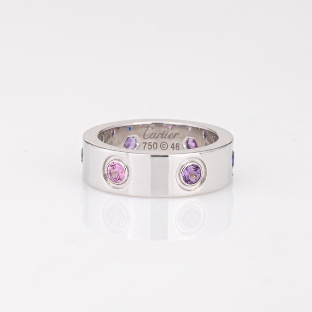 Contemporary ​Cartier Gemstone Love Ring 46 3 3/4 18k White Gold Sapphire Spinel Aquamarine, Size 3.75 For Sale - Image 3 of 6