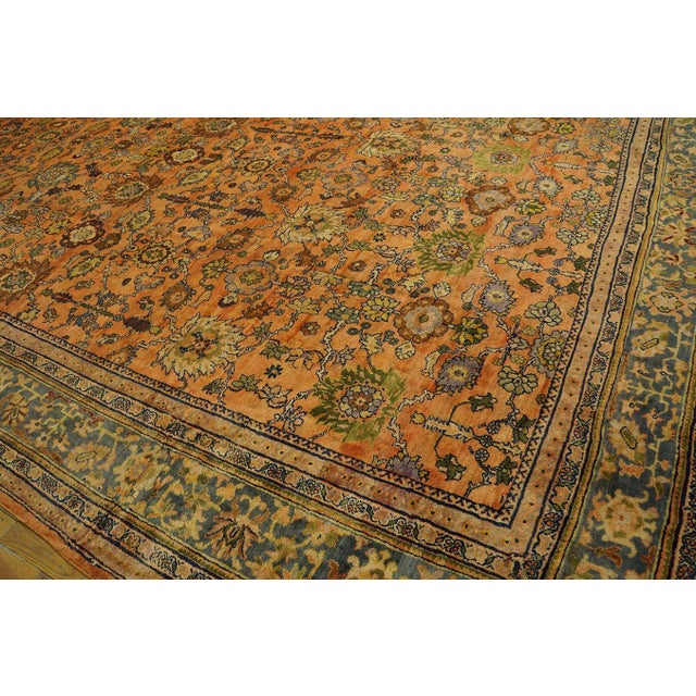 1930s Orange Salmon Geometric Antique Persian Sultanabad Rug 10'10" X 20'2" Handknotted Wool Carpet For Sale - Image 12 of 12