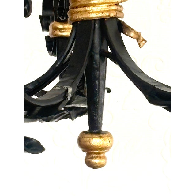 Black Wrought Iron 5-Light Chandelier, 1960s For Sale - Image 8 of 14
