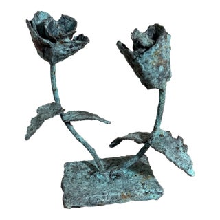 Early 21st Century Bronze Artist Made Brutalist Style Flower Sculpture For Sale