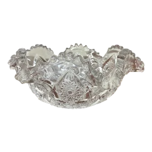 Antique 10.5 Inch American Brilliant Period Pressed Glass Bowl W/ Hawks Pattern