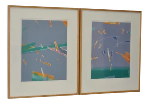 Mireille Morency-Lay (Canadian B.1943) "Jump for Joy" Monotypes 20th C. - a Pair