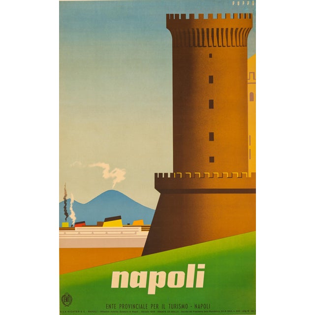 Mid-Century Modern Rare Italian Travel Poster Napoli by Mario Puppo C1950 Rare Italian Enit Poster For Sale - Image 3 of 3