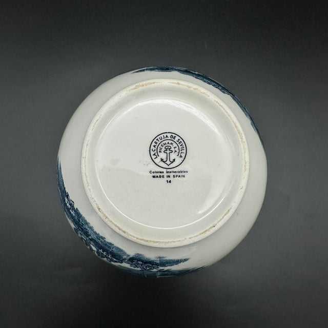 Vintage Blue & White Porcelain Ginger Jar Made in Spain For Sale - Image 4 of 6