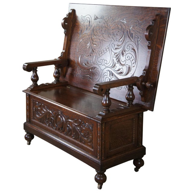 Victorian Antique Victorian Oak Library Tavern Monks Bench Tilt Top Hutch Table Settle Pew For Sale - Image 3 of 13