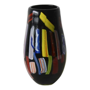 Late 20th Century Murano Style Postmodern Black Multi Color Stripes Glass Vase