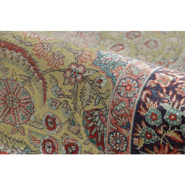 Vintage Hereke Rug With Bright Floral Patterns on Green and Gold - Rug & Kilim For Sale In New York - Image 6 of 7