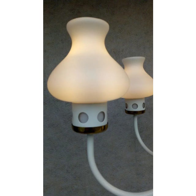Material: metal, white thin glass, ceramic. Very nice, preserved, authentic retro vintage chandelier. White holder -...