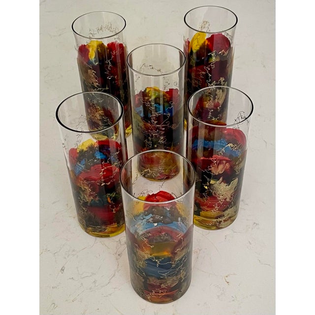 Vintage Curtea Sticlarului Hand Blown Painted Highball Glasses - Set of 6 For Sale - Image 9 of 10