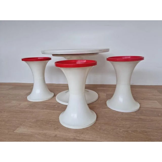 Mid-Century Space Age 3-Tulip Stools and Coffee Table, Germany, 1970s, Set of 4 For Sale - Image 4 of 12