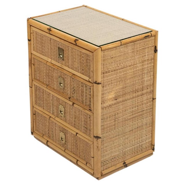 Mid-Century Modern Rattan and Brass Chest of Drawers, Italy, 1970s For Sale - Image 16 of 16