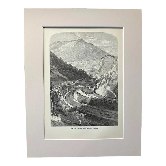 Antique 1874 Wood Engraving "Mauch Chunk and Mount Pisgah" PA in 11x14 Mat For Sale