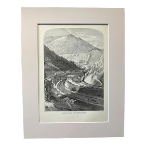 Antique 1874 Wood Engraving "Mauch Chunk and Mount Pisgah" PA in 11x14 Mat