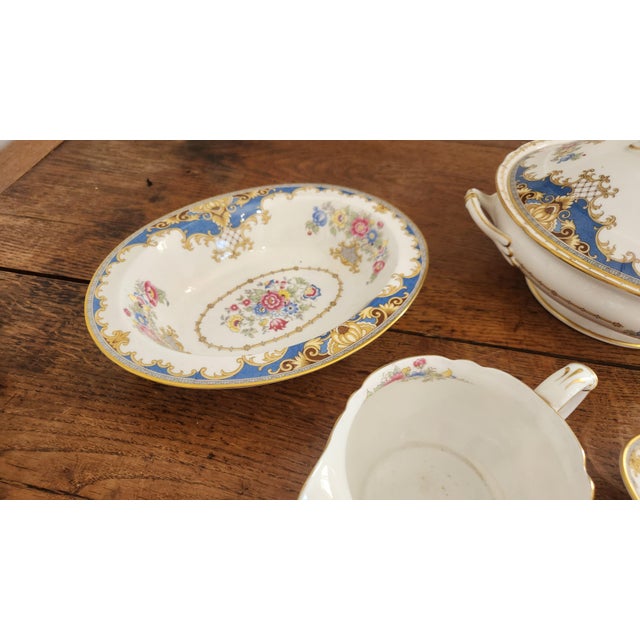 Ceramic Vintage Shelley Sheraton 13291 Blue & Gold Bone China 16-Piece Serving Set For Sale - Image 7 of 18