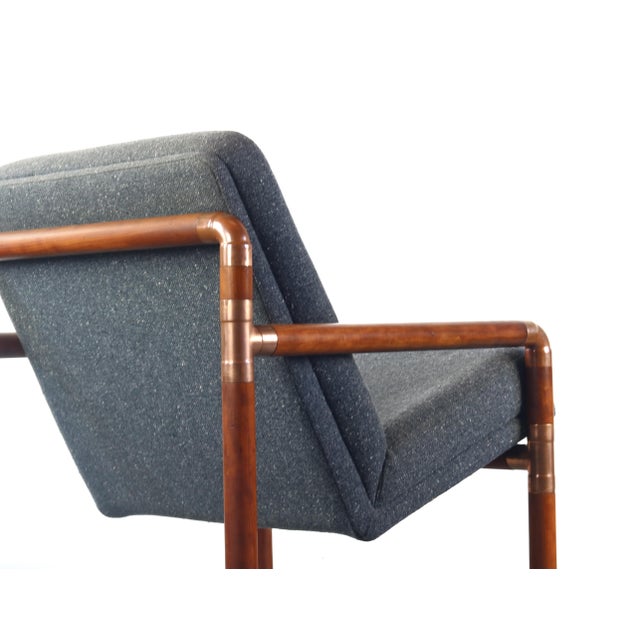 Mid-Century Modern Brass and Walnut Chair with Gray Tweed Upholsterey For Sale - Image 3 of 6