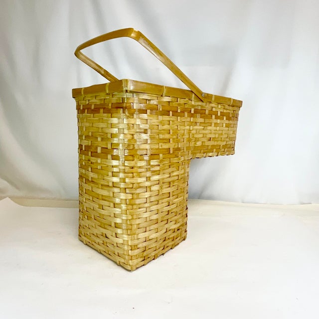 Shabby Chic Mid 20th Century Vintage Boho Chic Split Reed Stairway Rescue Basket. For Sale - Image 3 of 11