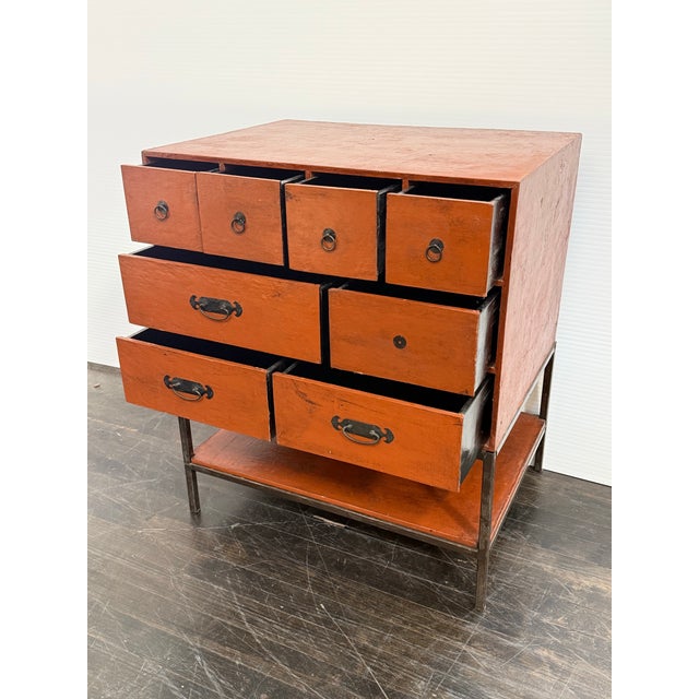Asian Influenced Orange Lacquered Drawer Chest, Vintage For Sale - Image 4 of 12