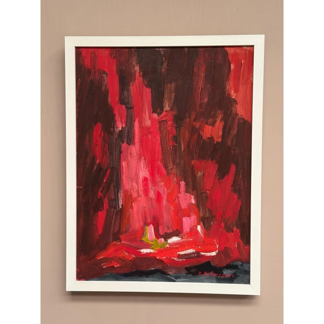 Original Swedish Oil on Panel – “Abstract Composition in Red” by Rune Pettersson – Signed – Newly Framed – 41 × 53 cm...