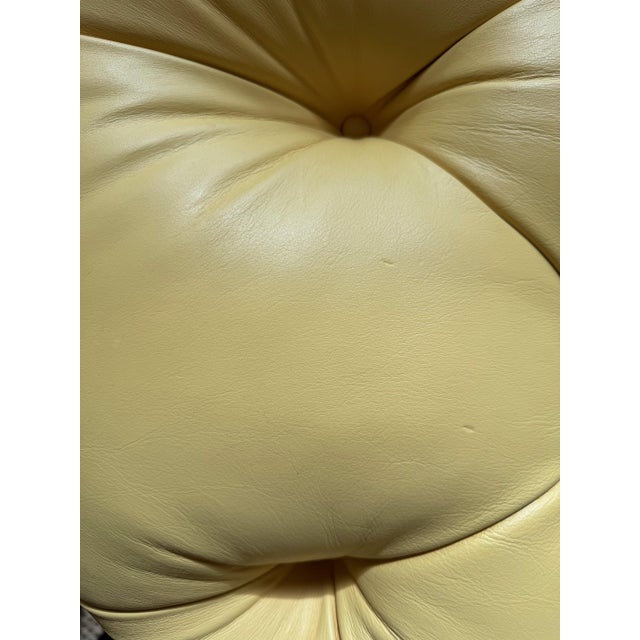 Custom Butter Yellow Tufted Leather Ottoman, Footstool For Sale In New York - Image 6 of 18
